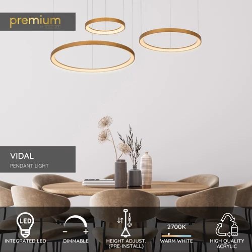 Lucide VIDAL - Pendant light - Ø 78 cm - LED Dim. - 1x120W 2700K - Matt Gold / Brass | Premium - USP